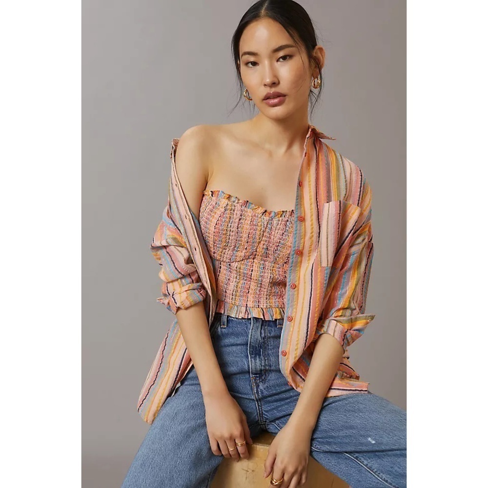 Nwt Anthropologie Rainbow Smocked Strapless 70s Top Size Medium